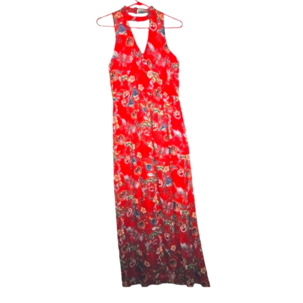 💥By&By Red Floral Lined Faux Wrap Maxi Dress Sz L